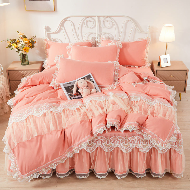 Korean Style Princess Wind Bed Skirt Four-piece Lace Duvet Cover Bedspread