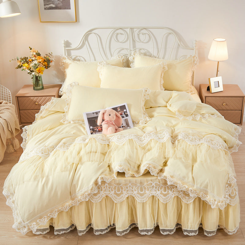 Korean Style Princess Wind Bed Skirt Four-piece Lace Duvet Cover Bedspread