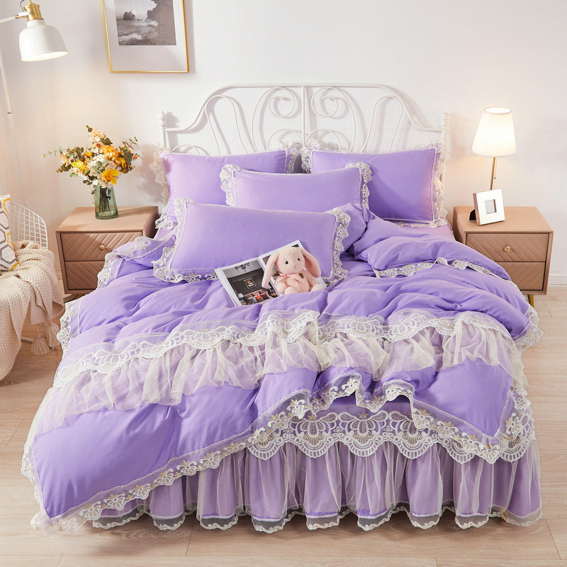 Korean Style Princess Wind Bed Skirt Four-piece Lace Duvet Cover Bedspread